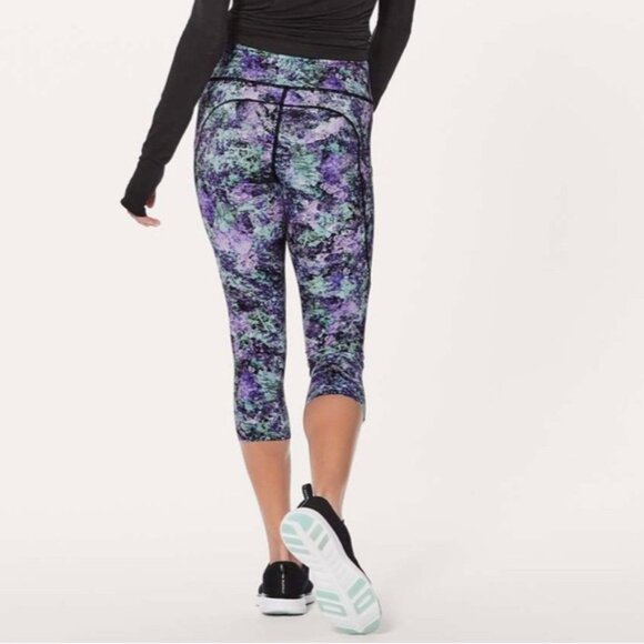 Lululemon Fast & Free Crop II Nulux 19"Vivid Vision Multi Black Size 6 - Picture 3 of 16
